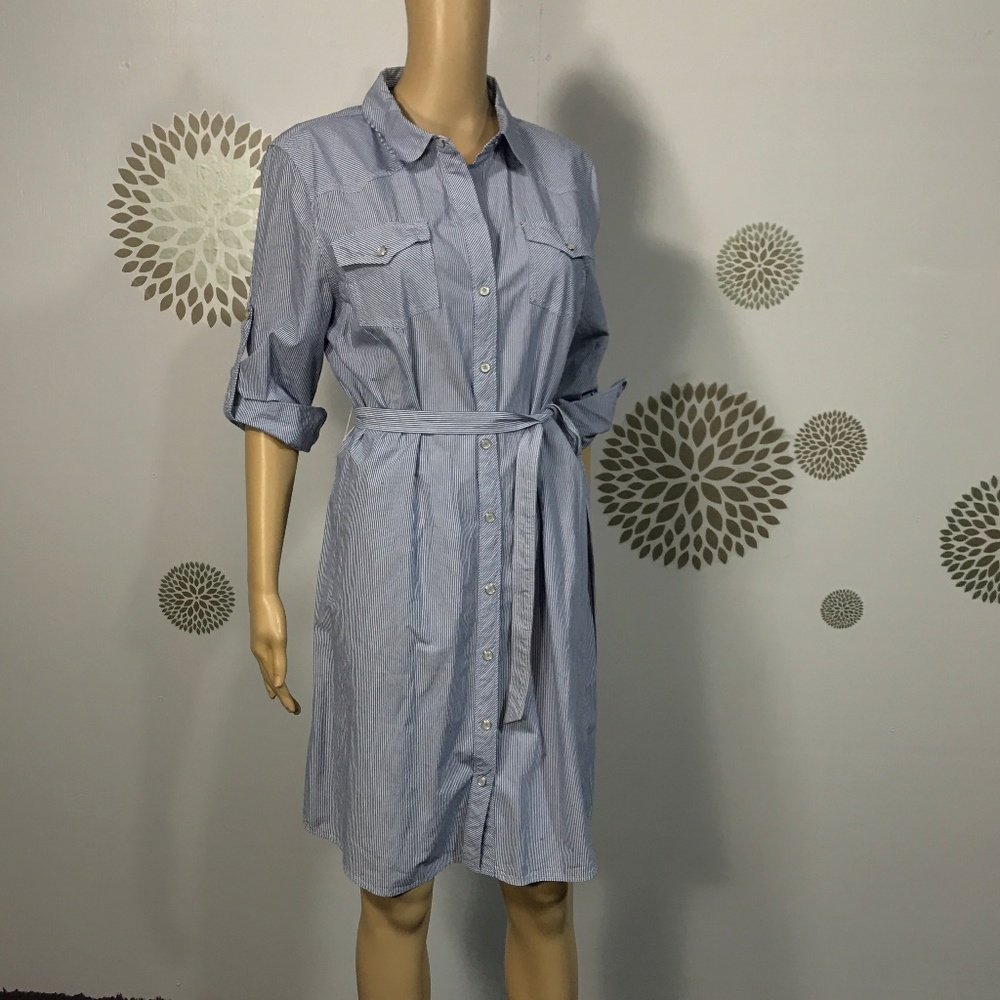 NWT Tommy Hilfiger blue striped Shirt Dress size L